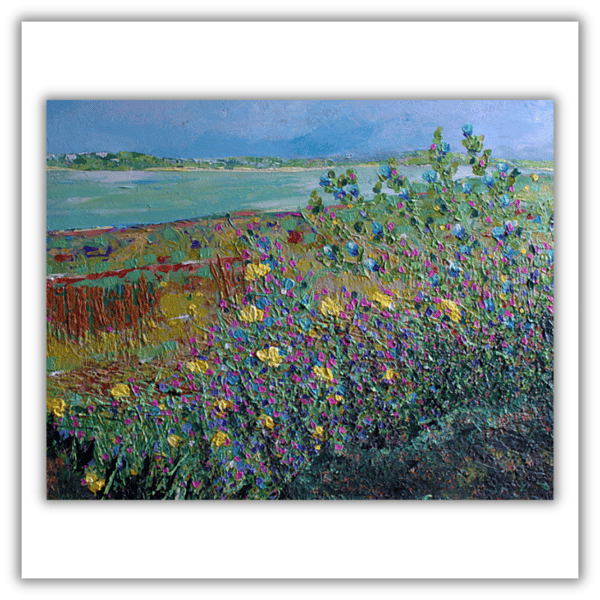 Scottish landscape - coast - wildflowers - acrylics - ready to hang