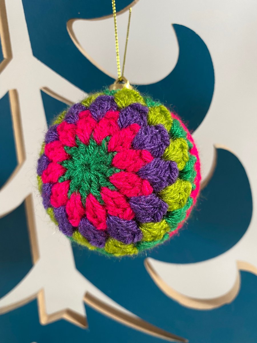 Set of 3 crochet Christmas baubles - green and purple