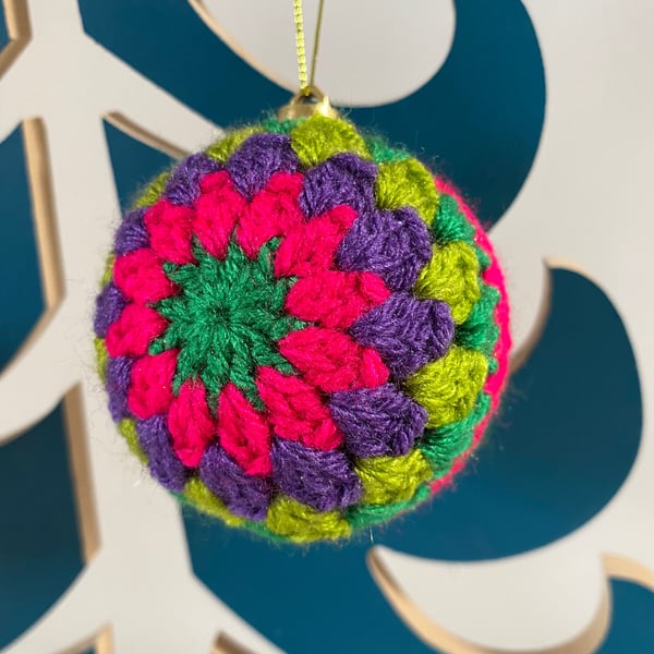 Set of 3 crochet Christmas baubles - green and purple