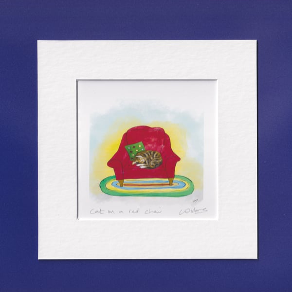 Cat on a red chair - print from illustration of a cat