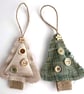 Mini Christmas Tree Hanging Decoration Duo in Green and Beige - Image 3