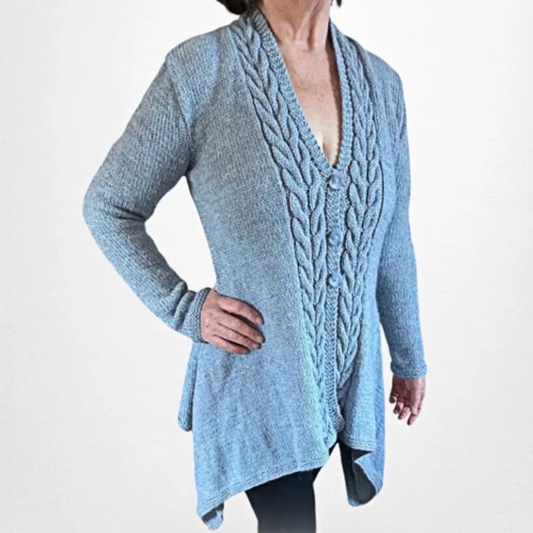 Alpaca with Wool Cardigan in Grey Blue - Chest size 92-97cms (38-38")
