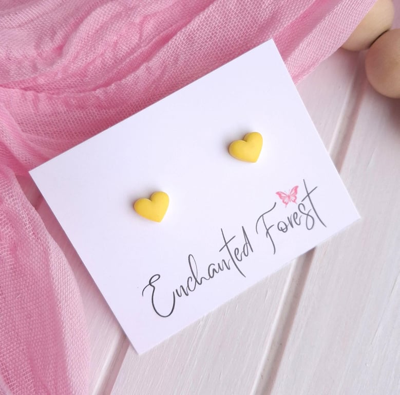 Yellow Mini Heart Stud Earrings, Minimalist Jewellery, Accessories & Gifts