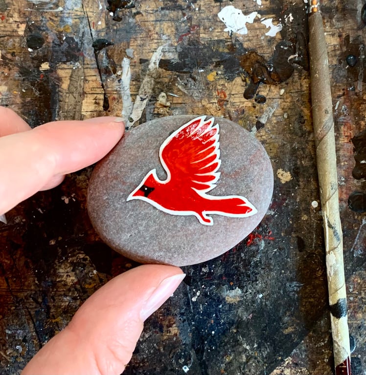 Red Cardinal Spirit Stone - MADE TO ORDER