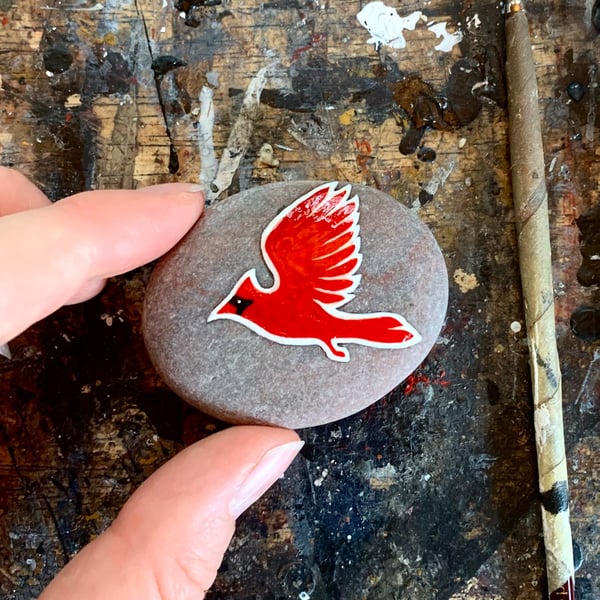 Red Cardinal Spirit Stone - MADE TO ORDER