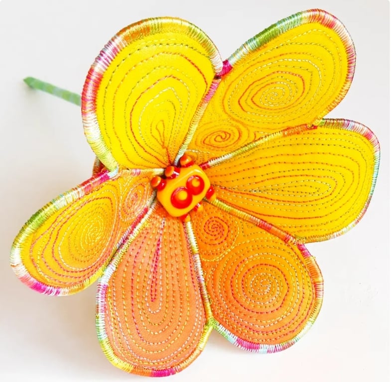 Flower Orange Textile Art Flower