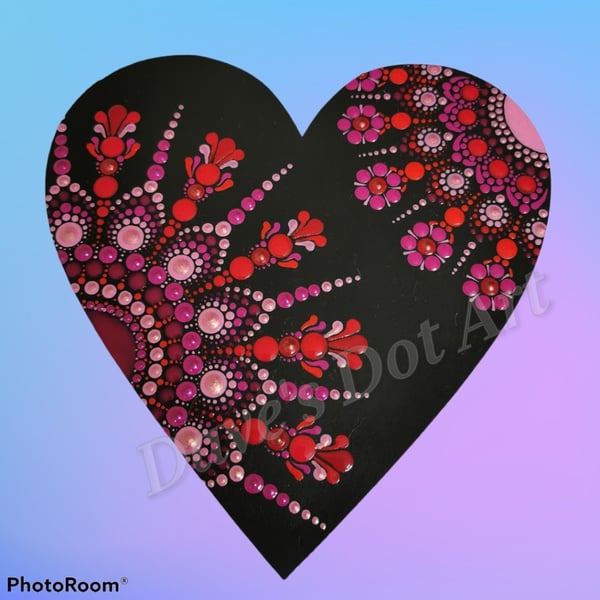 Hand painted Dot Mandala Heart Coaster - Pinks and Reds