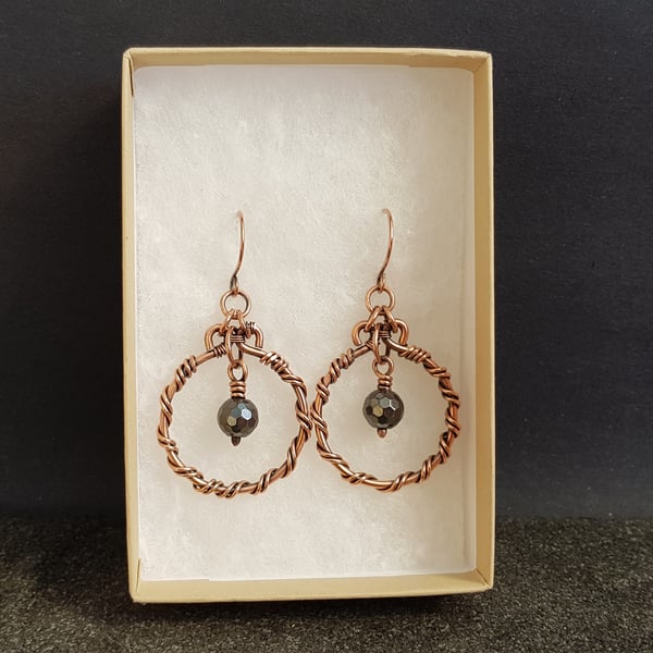 Hematite and Copper Hoop Earrings