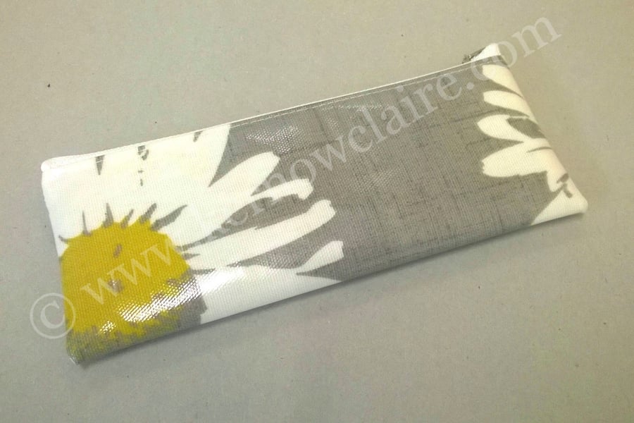 Pencil case in grey with daisy pattern, HALF PRICE SALE