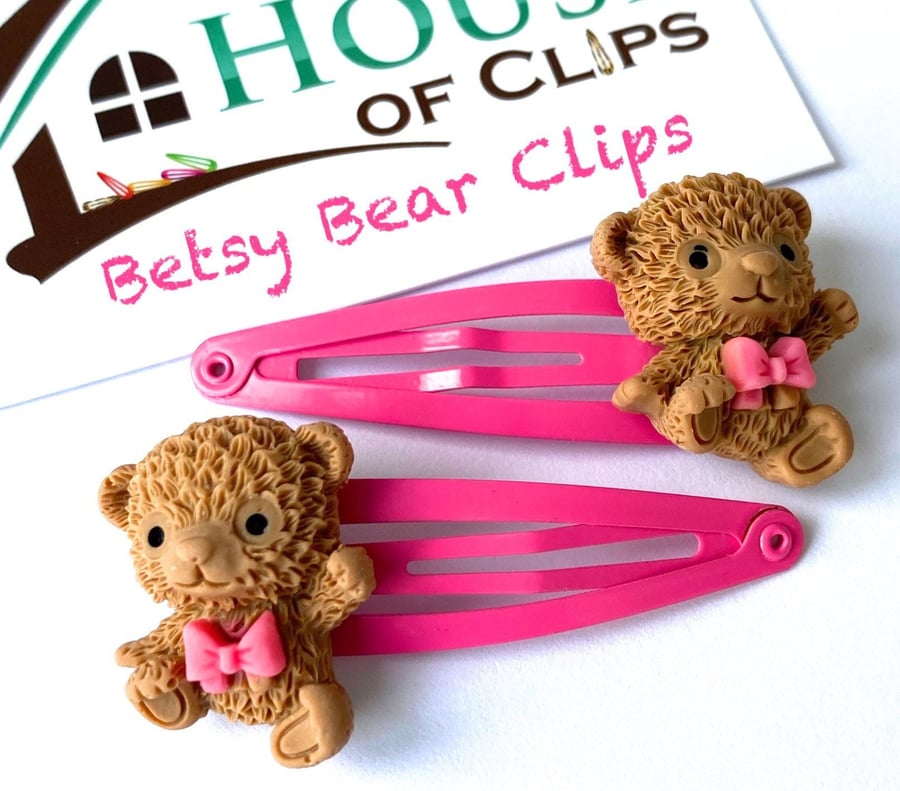 Betsy Bear Hair Clips x2 - teddy bear barrettes - teddy bear hair clips - teddy 