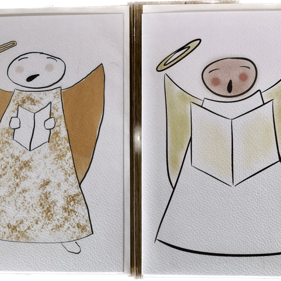 Pack of Two Singing Angels Christmas Cards