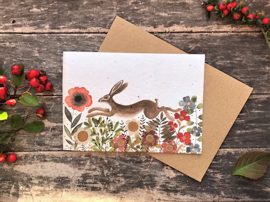 Plantable Seed Paper Birthday Card, Blank Inside,Hare card, Hares, Birthday card