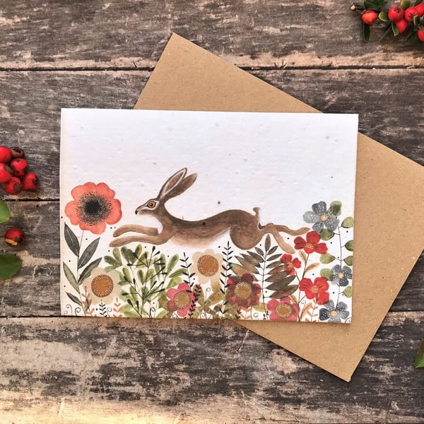 Plantable Seed Paper Birthday Card, Blank Inside,Hare card, Hares, Birthday card