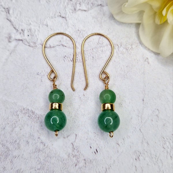 Green Adventurine and Gold Earrings