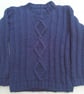 Navy Blue Round Neck Jumper with Rib and Cable Pattern, Child's Knitted Jumper - Image 5