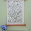 'Spring has Sprung', Lino Print in Sage Green on Natural Lokta Paper