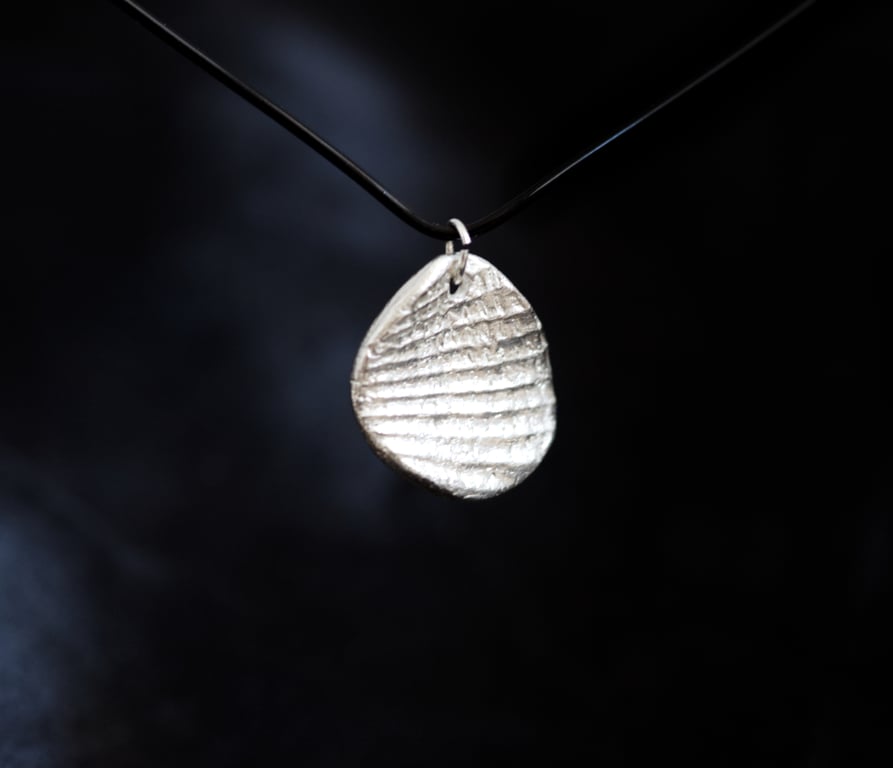 Handmade Fine Silver Shell Pendant from Real Shell Imprint