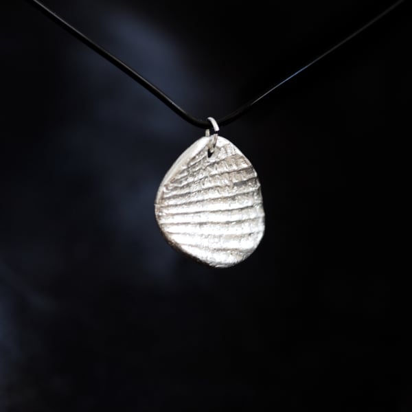 Handmade Fine Silver Shell Pendant from Real Shell Imprint