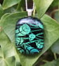 Fresh Green Leaves Dichroic Glass Pendant Necklace:  Fused Glass pendant F17 - Image 2