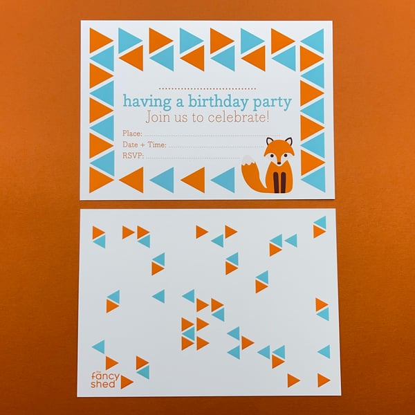 Pack of 8, Fox Birthday Party Invitation