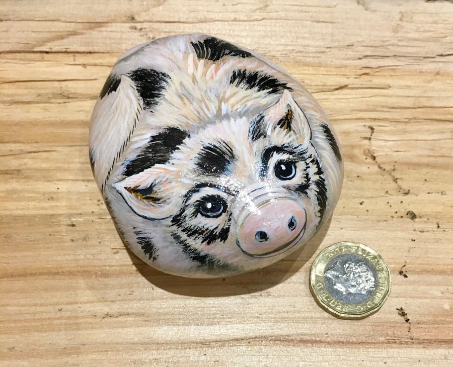 Pig hand painted pebble pet rock stone animal gift 