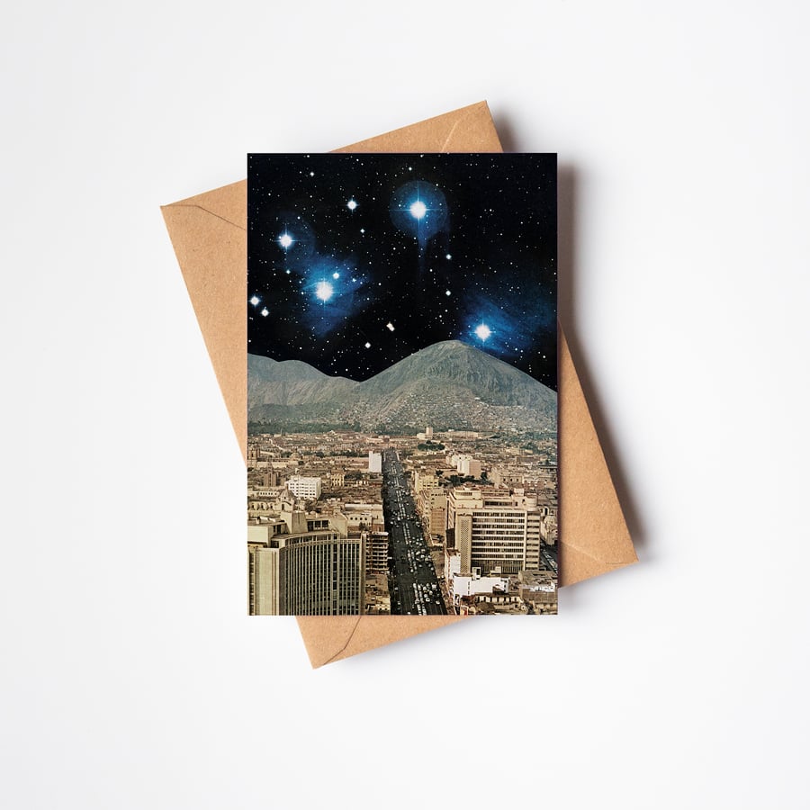 Retro Space Greetings Card - Space City