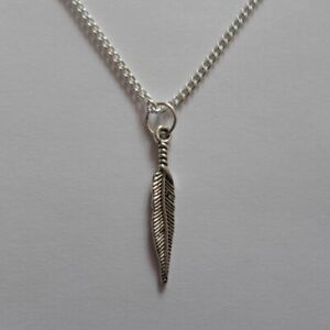 feather pendant necklace silver plated 18" curb chain