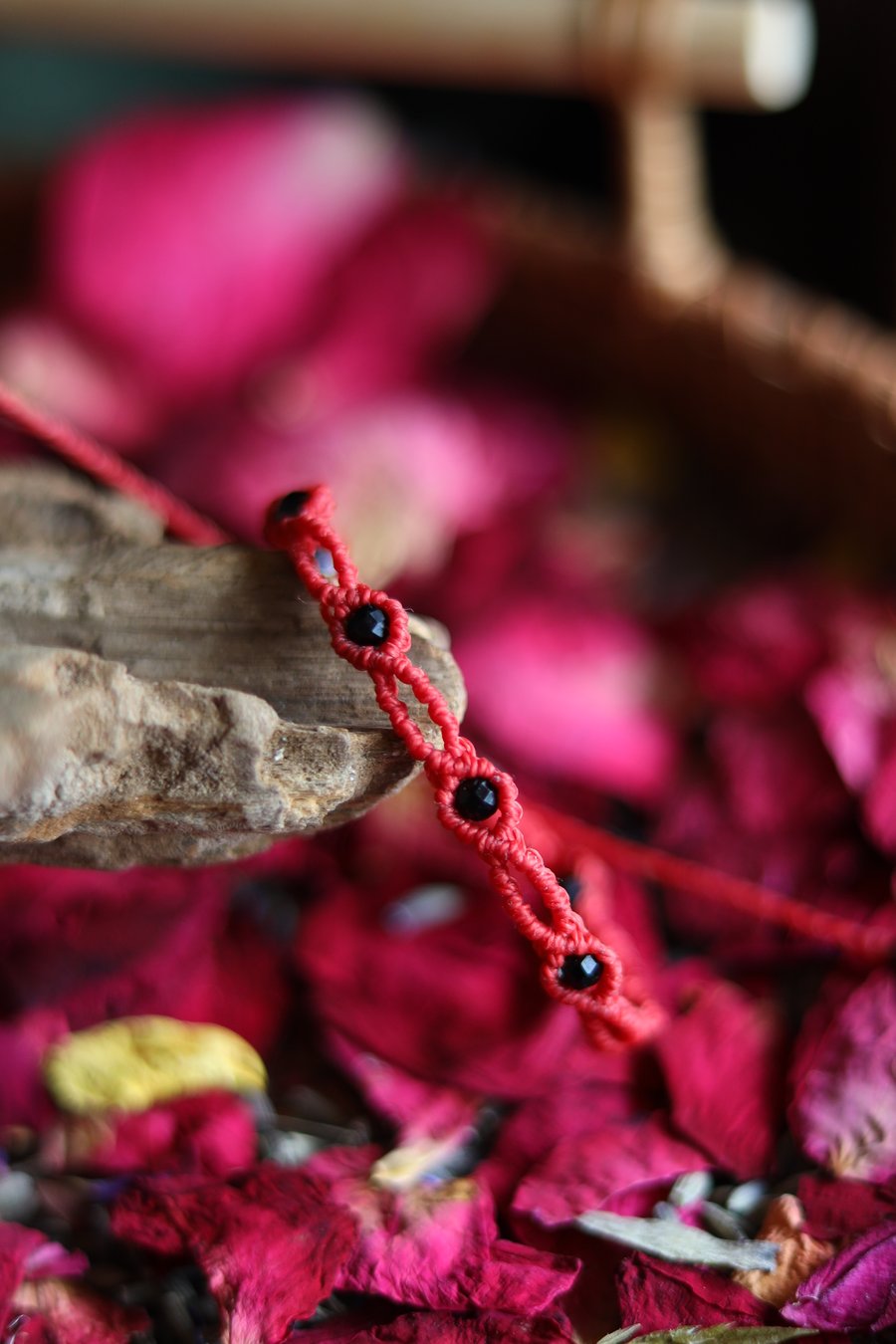 Macrame protection bracelet with Black Tourmaline in red