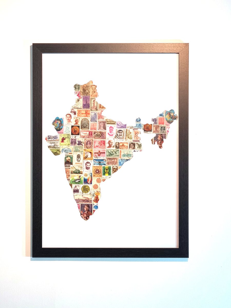 India postage stamp collage art