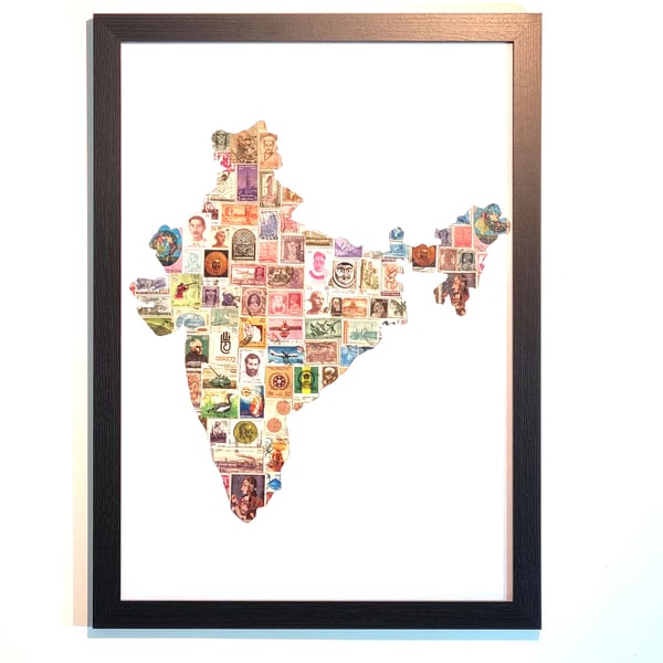 India postage stamp collage art