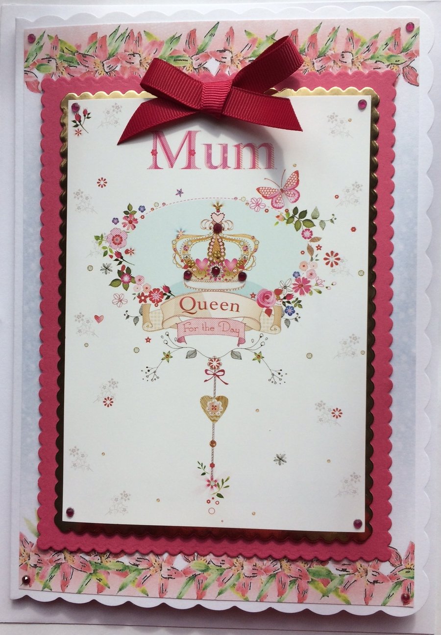 Mother's Day Card Birthday Card Mum Queen for the Day Crown Jewels