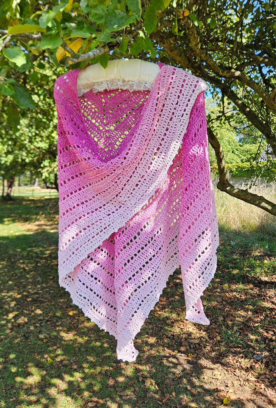 Handmade Crochet Shawl in shades of pink