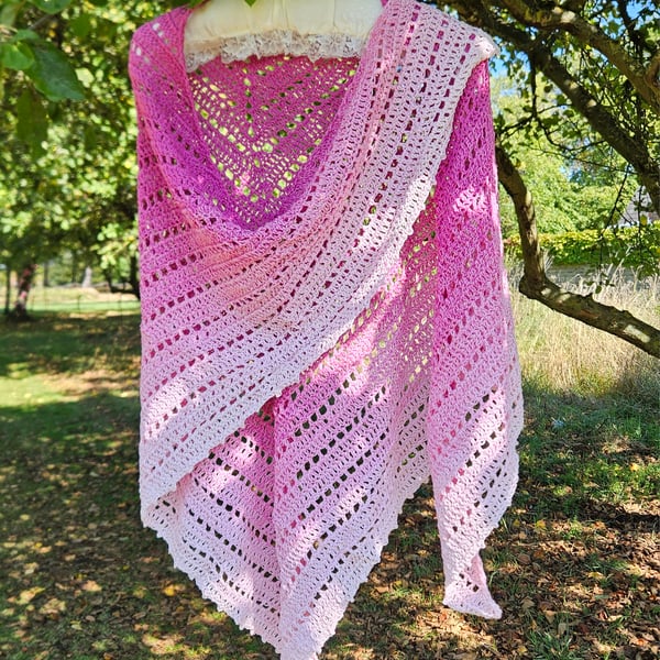 Handmade Crochet Shawl in shades of pink