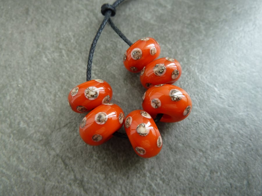 orange and ivory spot lampwork beads