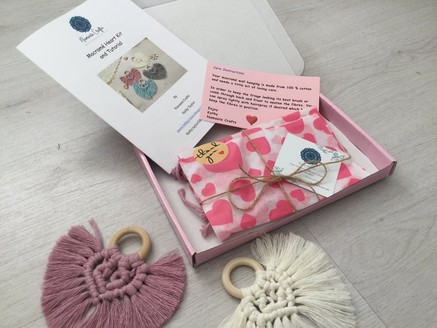 DIY Macrame Heart Wall Hanging kit and tutorial, valentine's gift, Love Heart 