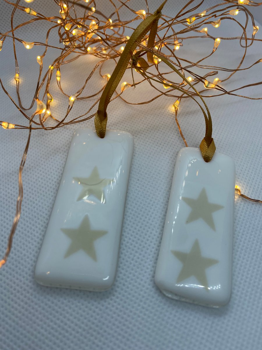 Fused glass gold star Christmas decorations