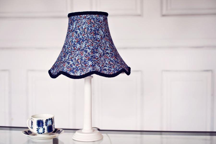 Hand stitched Blue lampshade featuring a liberty fabric