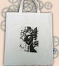 Steampunk Dragon Tote Animal Linocut Hand Printed Cream Shopping Bag - Image 1