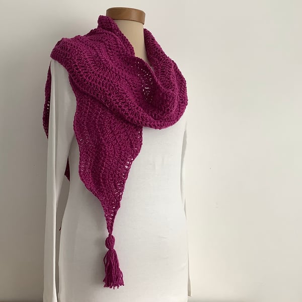 COTTON blend scarf. 'Landscape' Soft , lightweight , all-seasons .Fuchsia Pink.