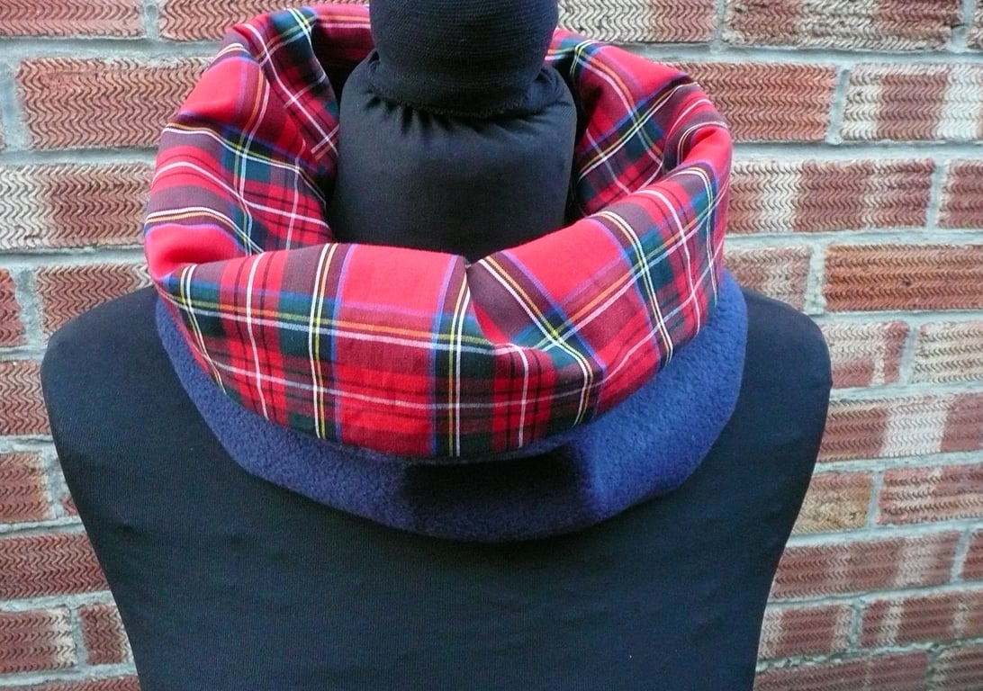 Tartan neck warmer, adult navy fleece neck warmer, Royal Stewart neck warmer