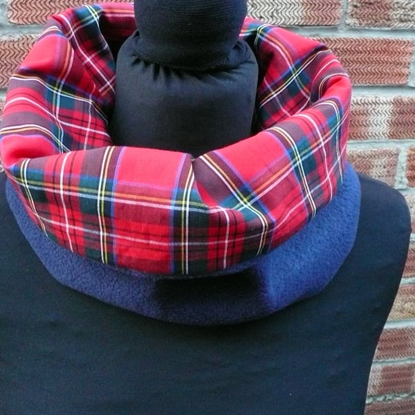 Tartan neck warmer, adult navy fleece neck warmer, Royal Stewart neck warmer