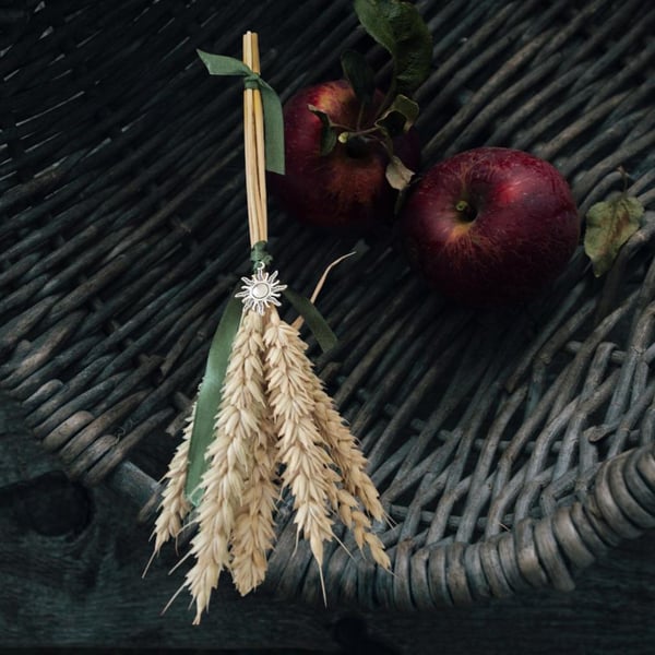 Lughnasadh Altar Broom: Wheat, Carnelian Crystal & Silver Sun Charm