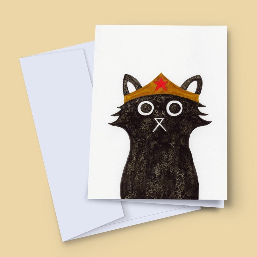 Wonder Cat Card, Superhero Card, Wonder Woman, Thank You Card, Stay Strong