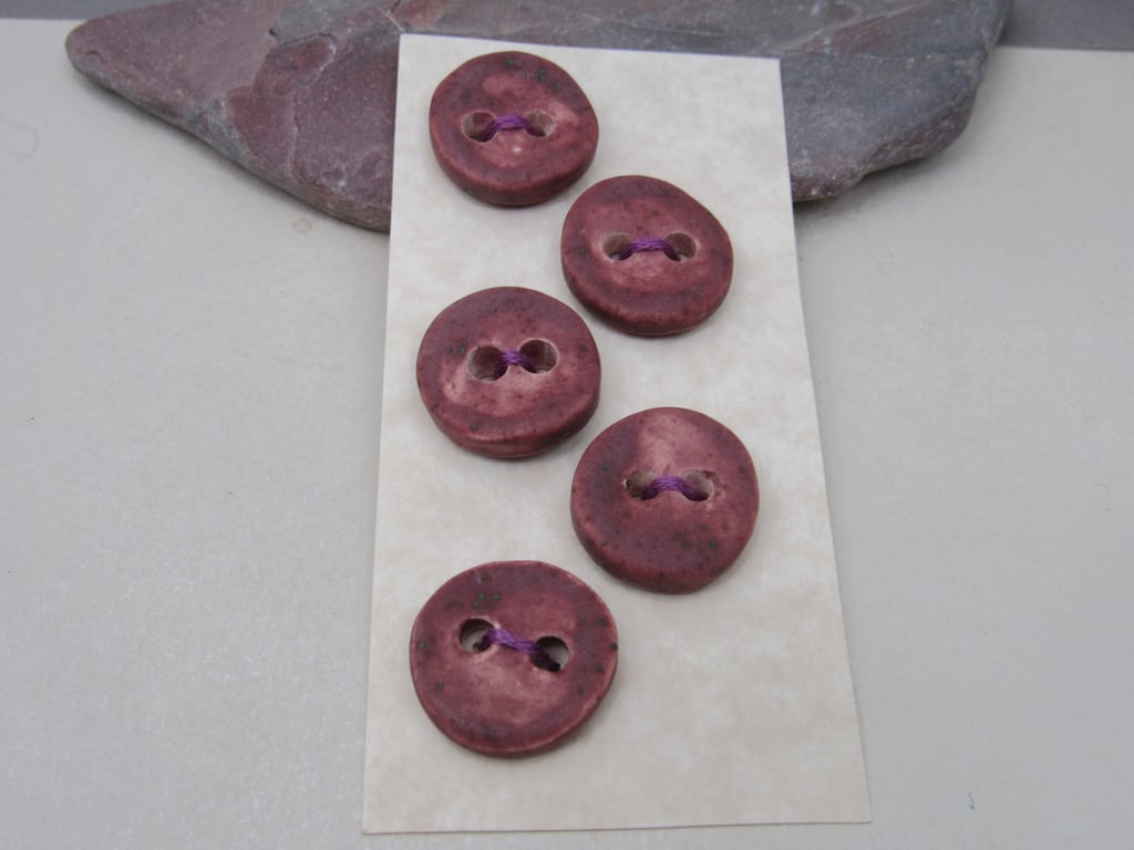 5 Small Round Damson Purple Ceramic Buttons