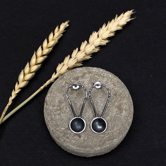 Silver spoon earrings with hammered detail - drop stud silver earrings.