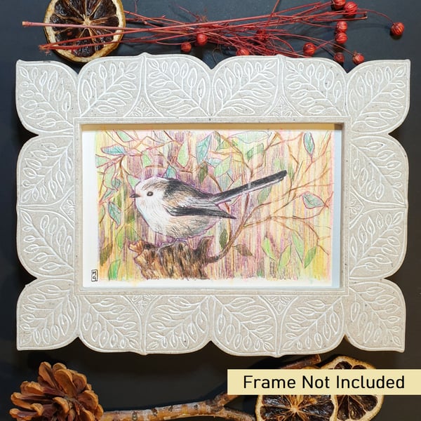 Long Tailed Tit small drawing, original art letterbox gift, bird wall art
