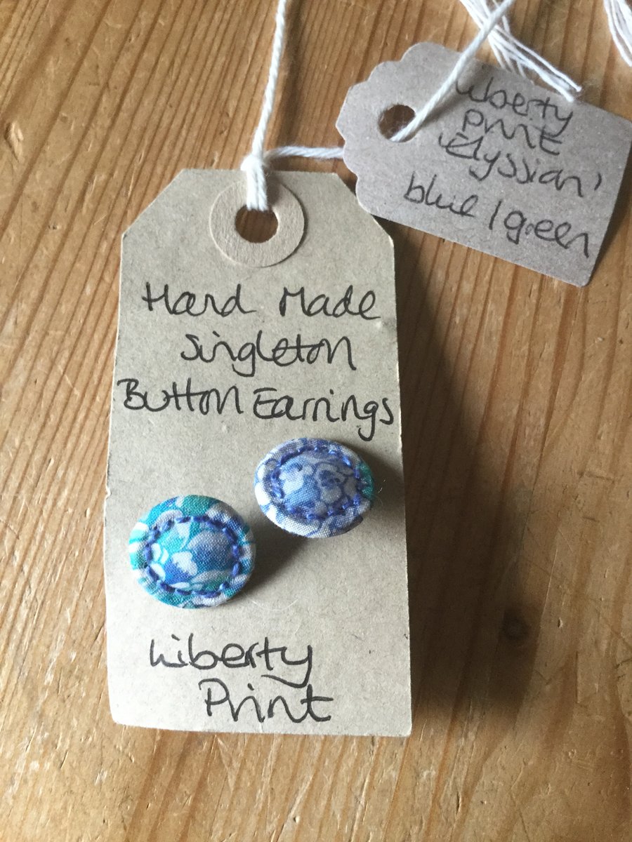 Dorset Button Earrings, Singletons with Liberty ‘Elysian’, Blue and Green