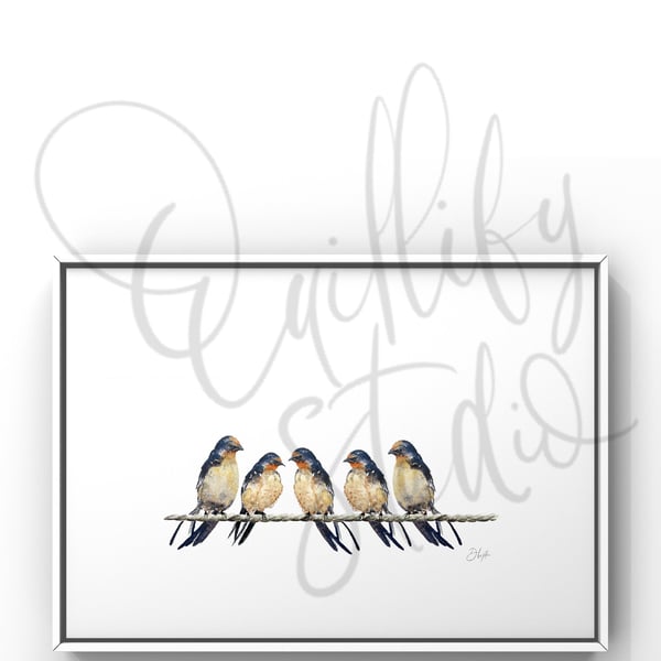 Watercolour Print Swallows Chit Chat