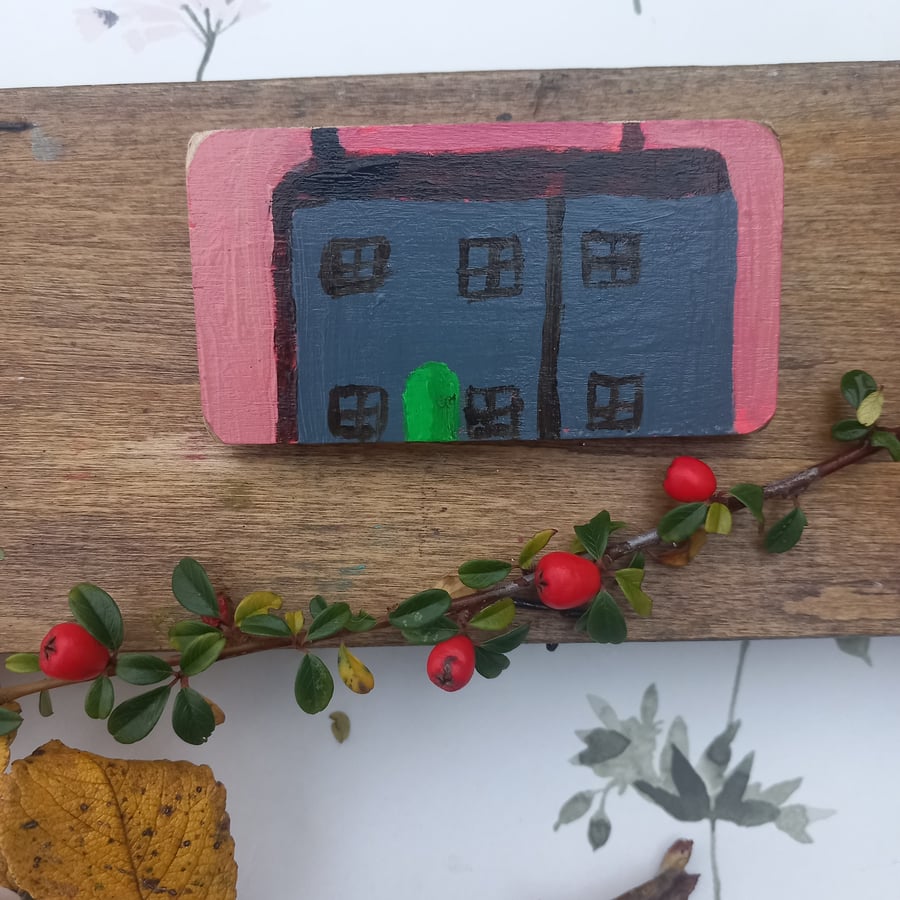 Miniature naive painting. 'Cottages'