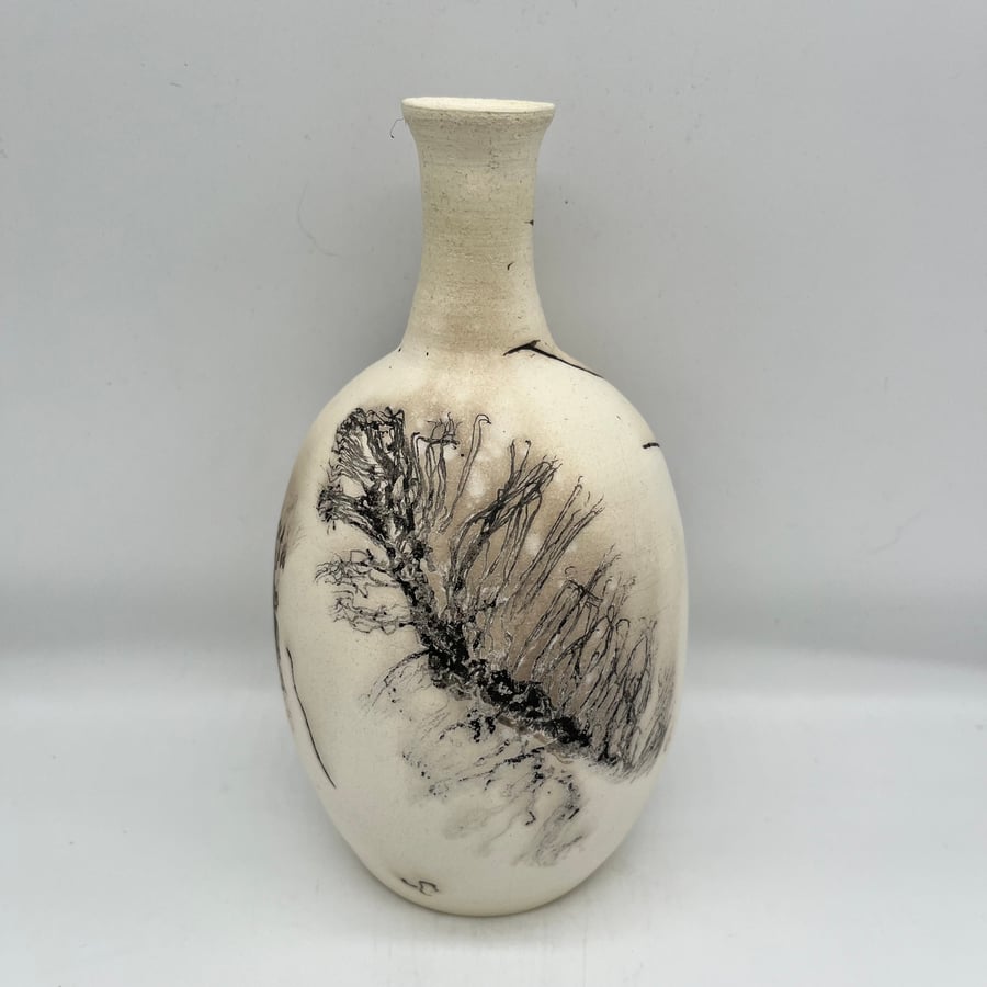 Horsehair and Feather Raku Vase